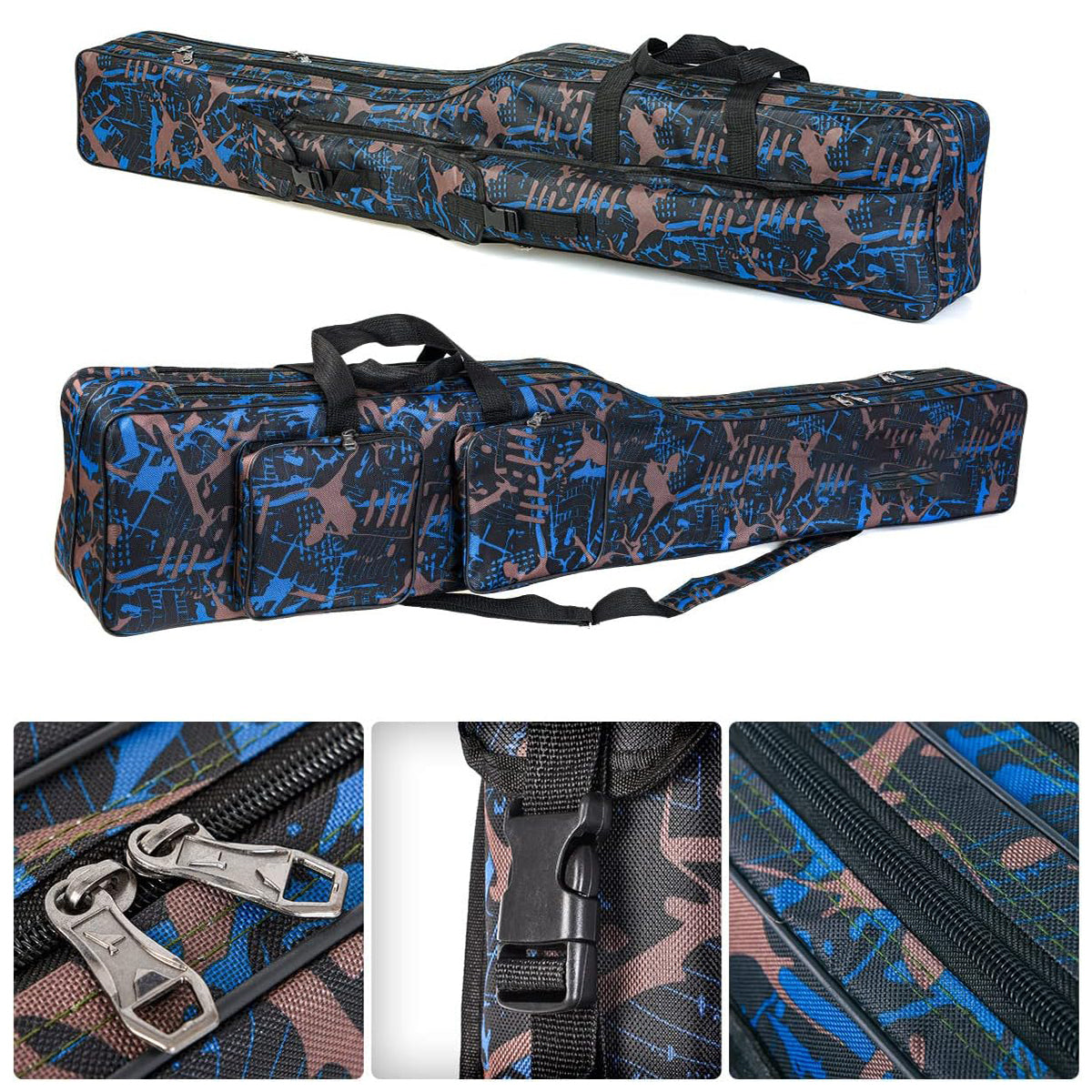 Double-Layer Fishing Rod Bag Waterproof 130cm Tackle Storage Case