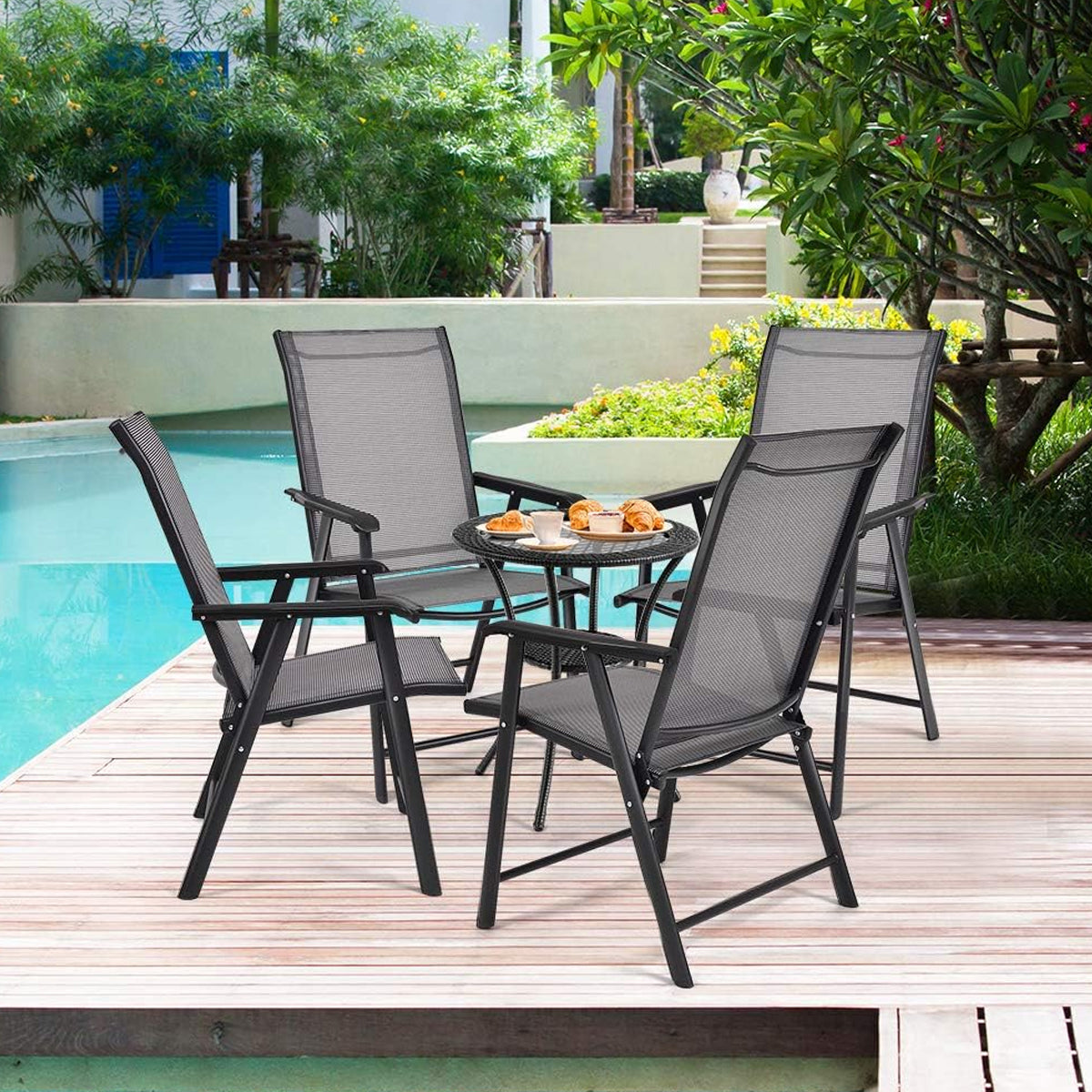Comfortable Folding Metal Chair with Mesh Backrest for Outdoor Use