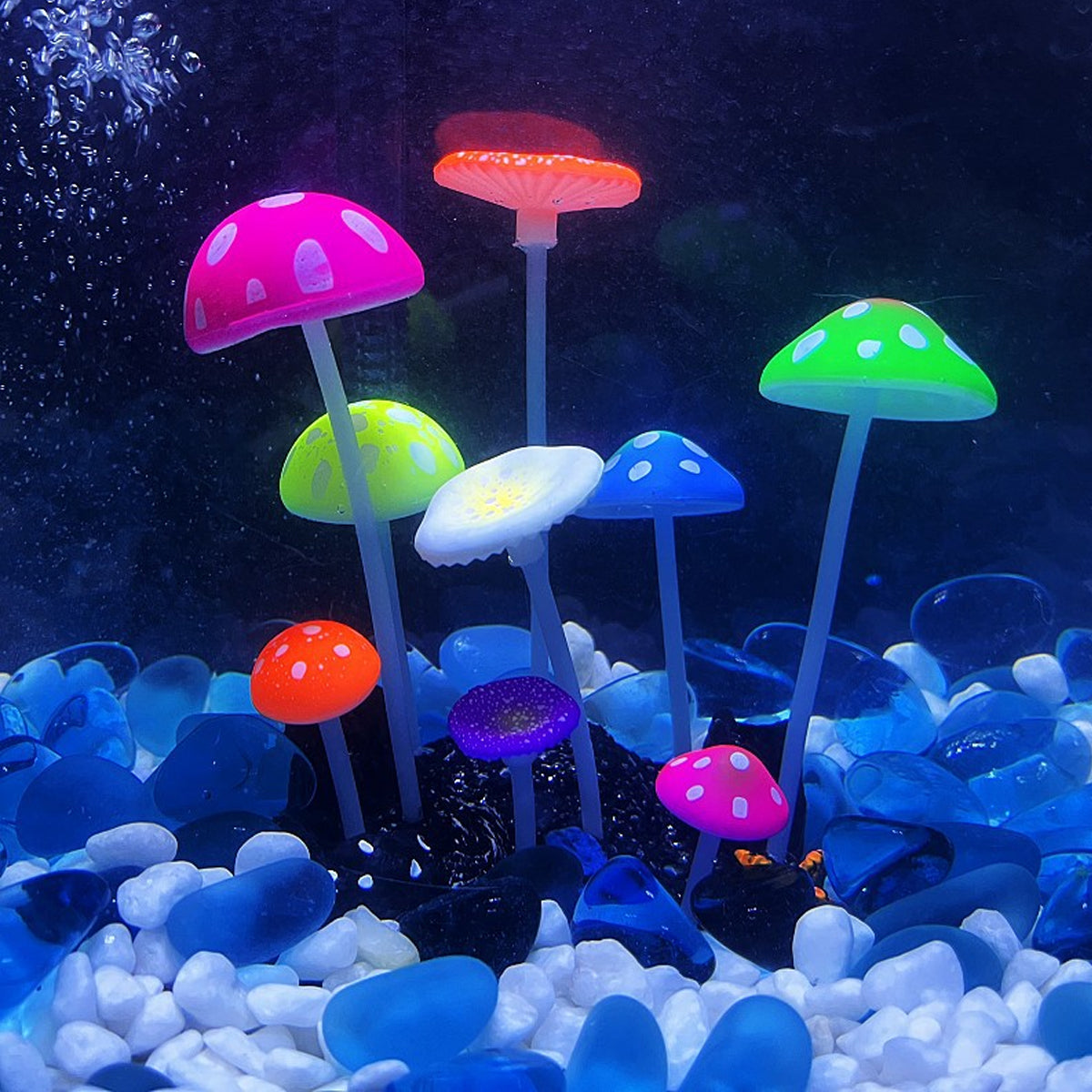 Simulation Mushroom Aquarium Ornament 9-Piece Fluorescent Decoration