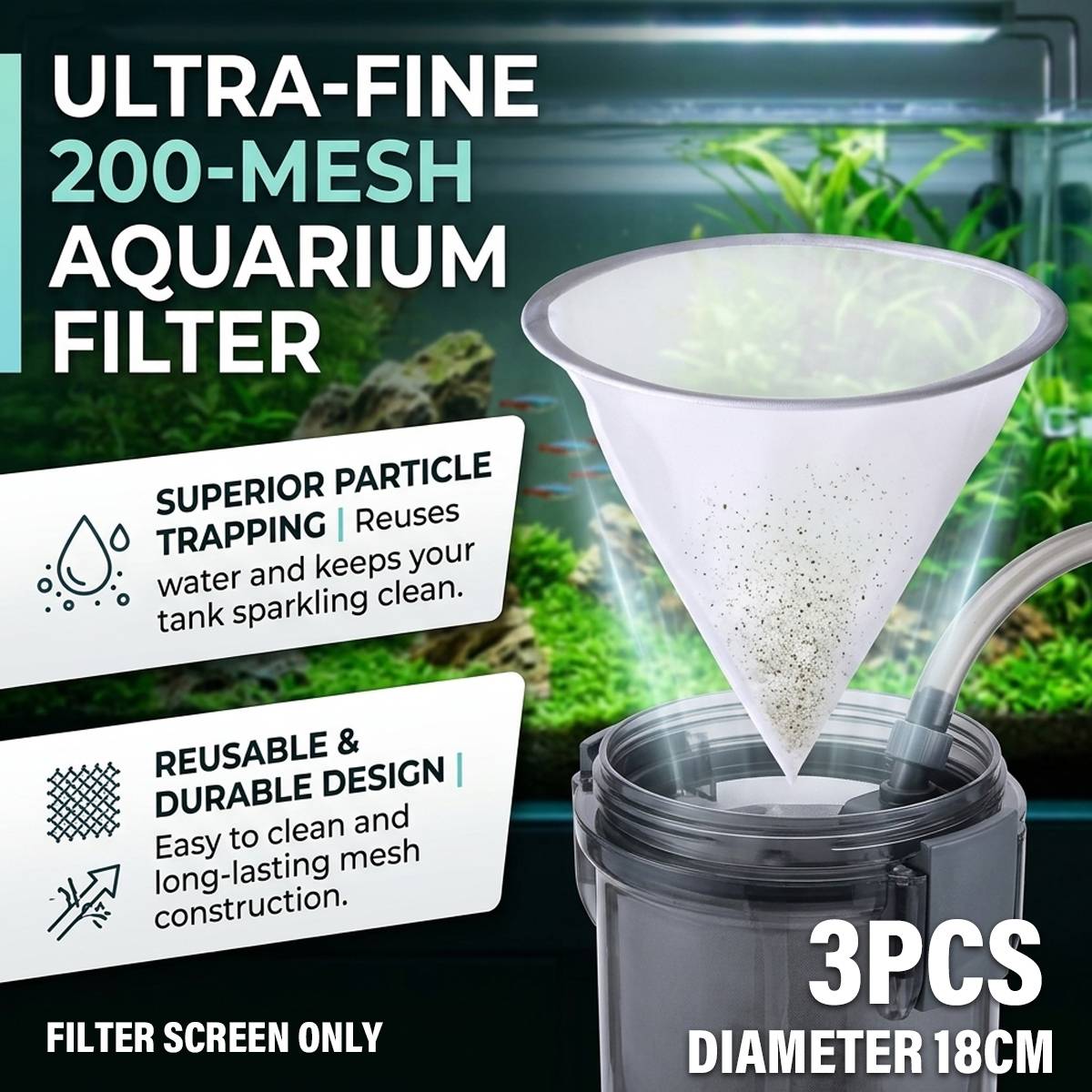 Three 18cm aquarium filter mesh screens