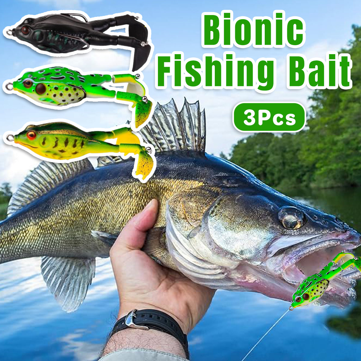 3PCS Bionic Frog Fishing Lures with Double Hooks for Freshwater