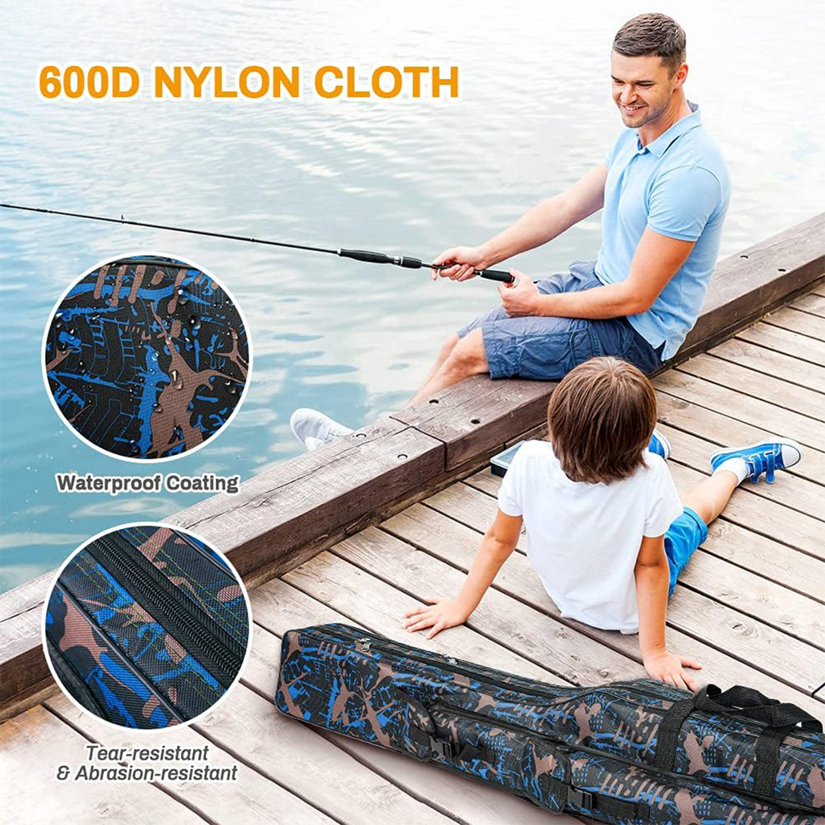 Double-Layer Fishing Rod Bag Waterproof 130cm Tackle Storage Case