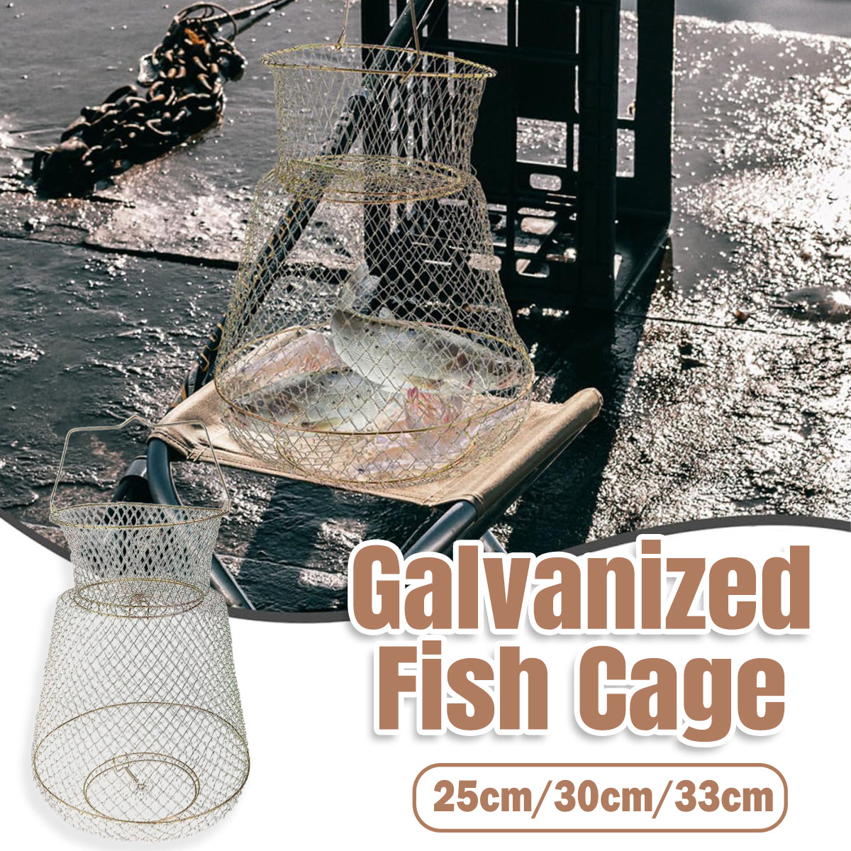 Foldable Galvanized Fish Trap Cage with Spring-Loaded Doors