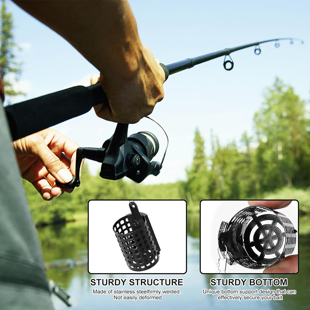3pcs Stainless Steel Fishing Bait Cage Set with Snap Swivels