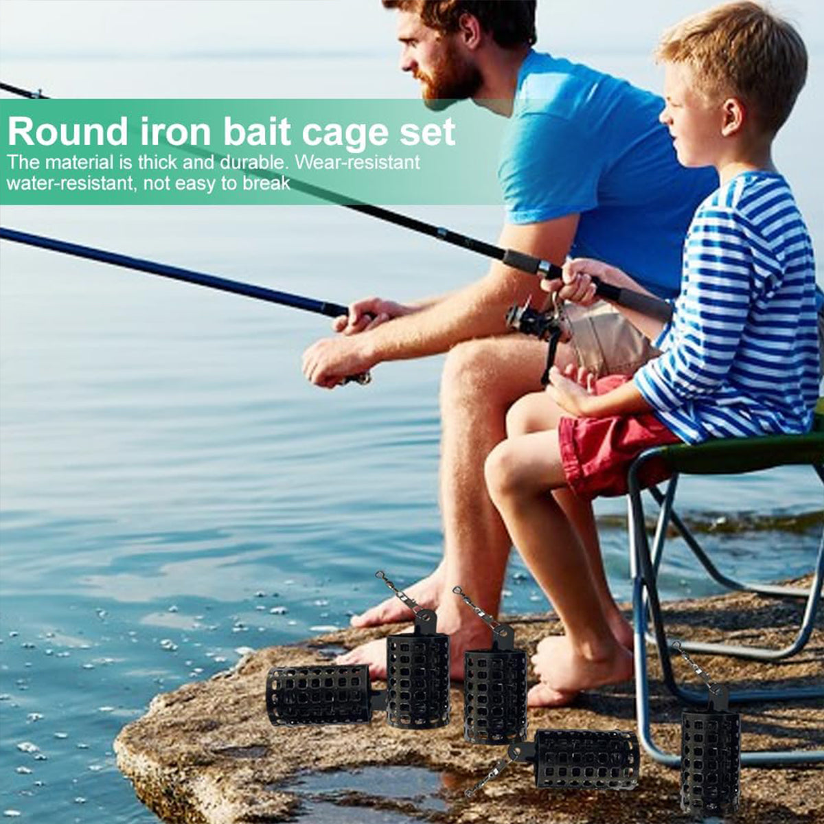 3pcs Stainless Steel Fishing Bait Cage Set with Snap Swivels