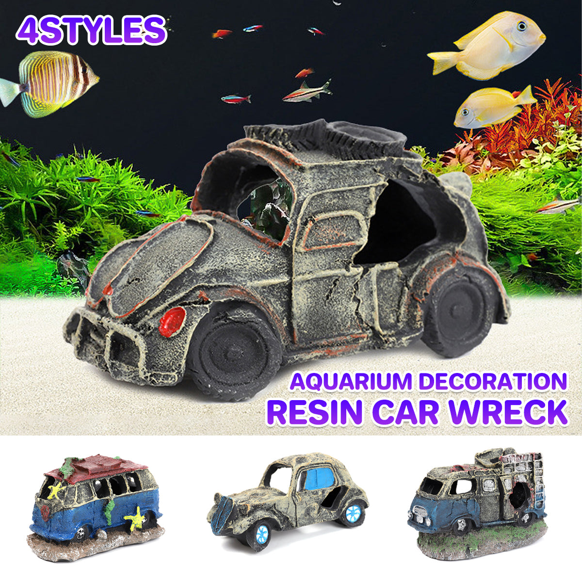 Creative Car Wreck Aquarium Decoration Shrimp Fish Hideout