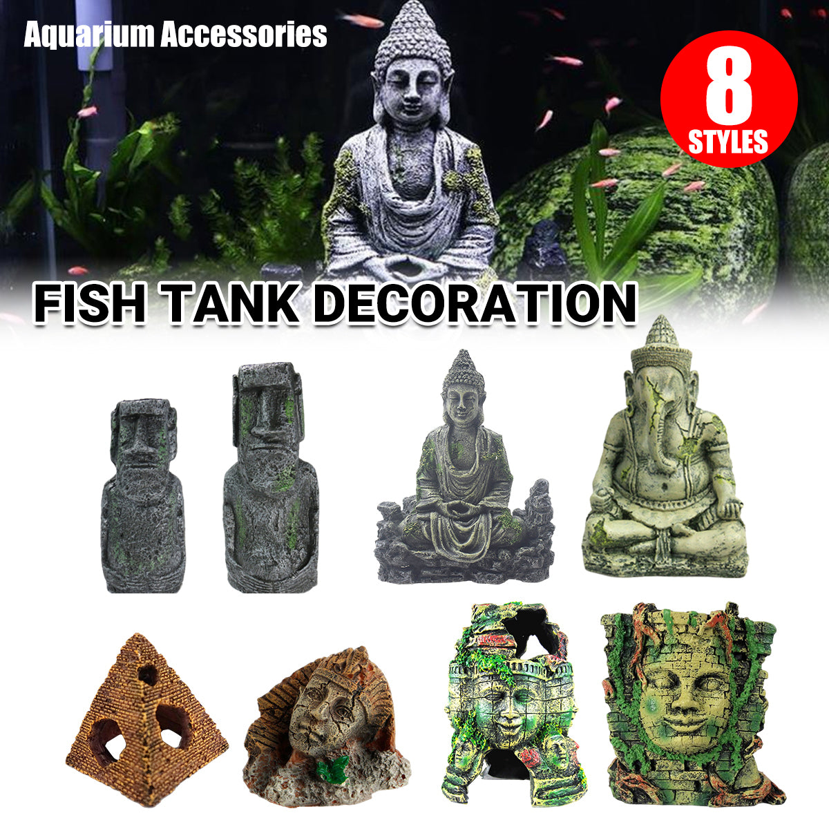 Ancient Easter Island Aquarium Ornament Resin Decoration Statue