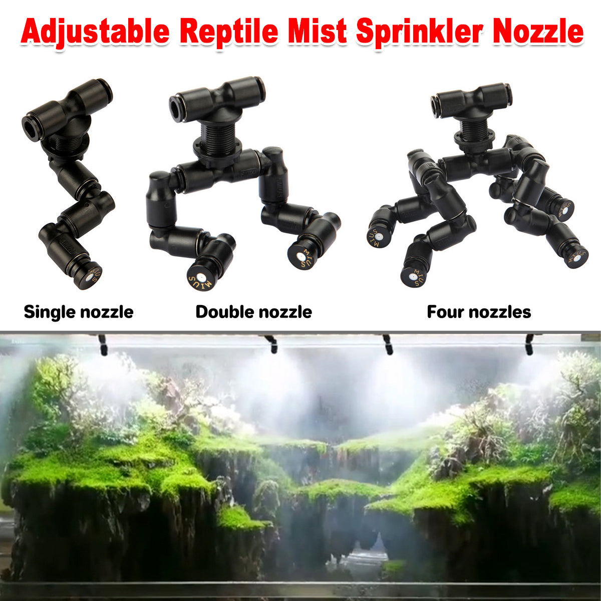 360° Reptile Misting Nozzle System Adjustable Terrarium Sprayer