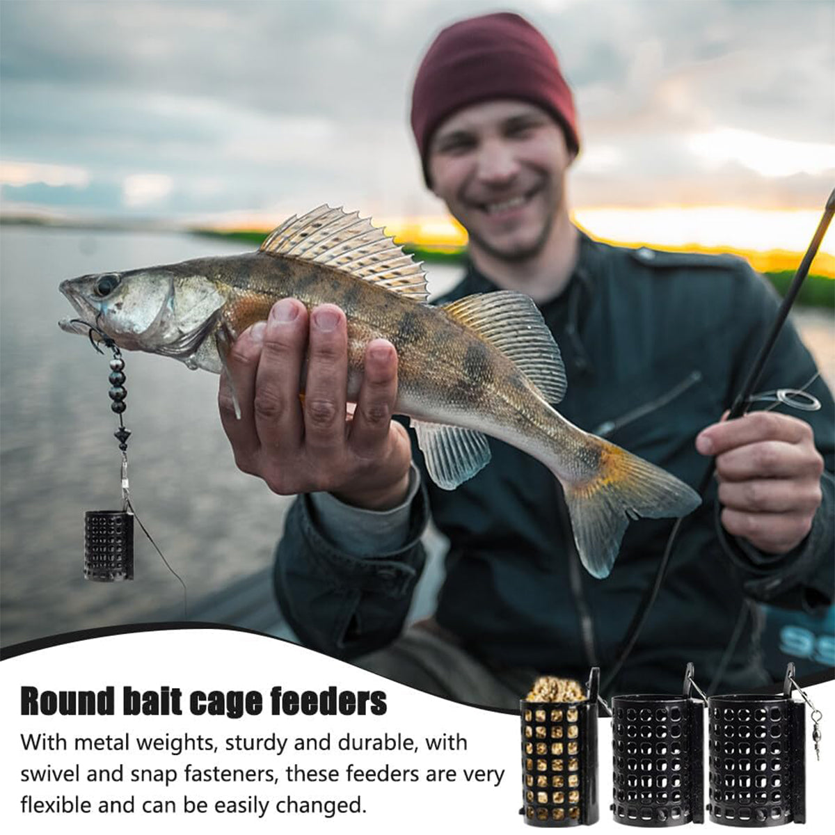 3pcs Stainless Steel Fishing Bait Cage Set with Snap Swivels