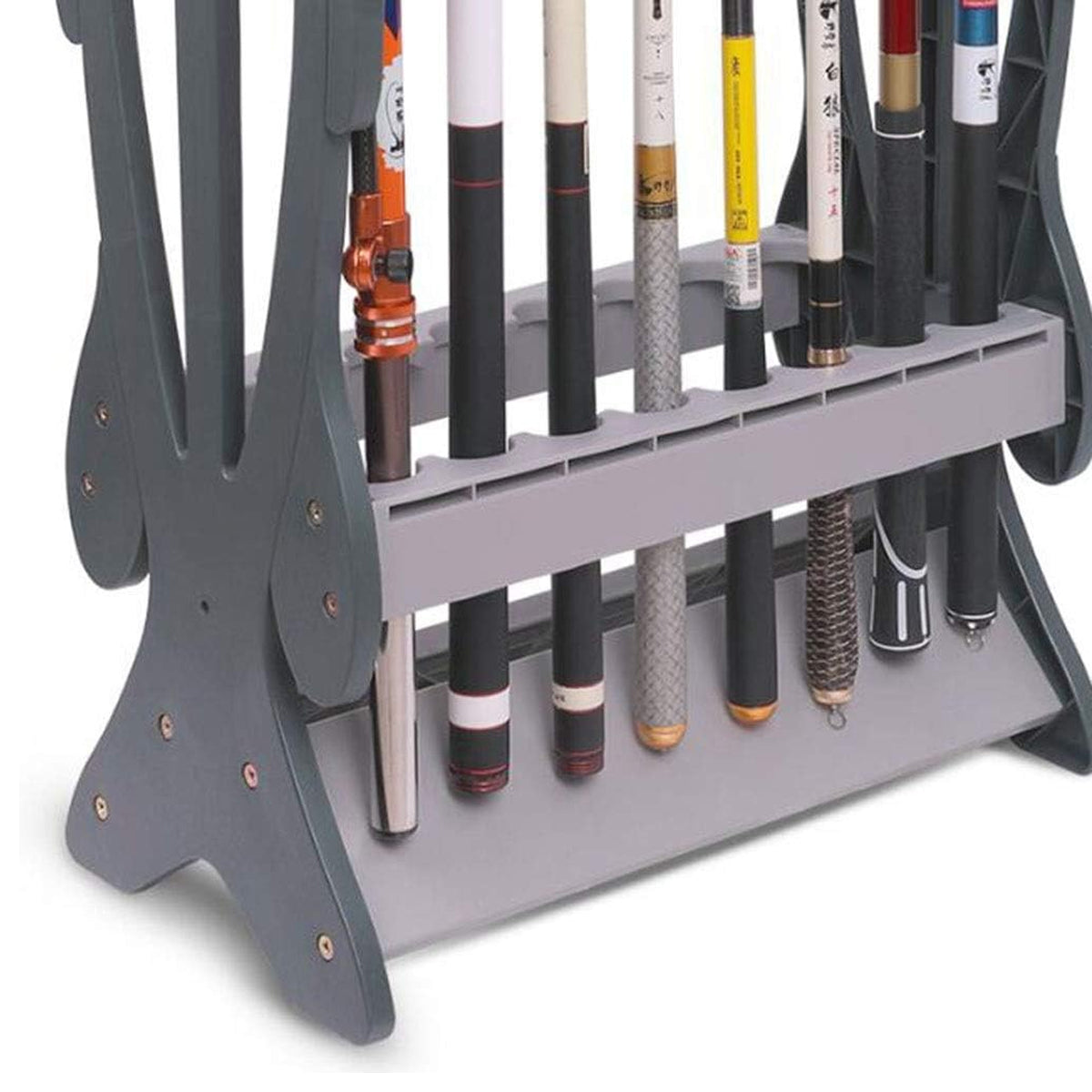 ABS Fishing Rod Display Rack Double Row Stand Holds 16 Rods