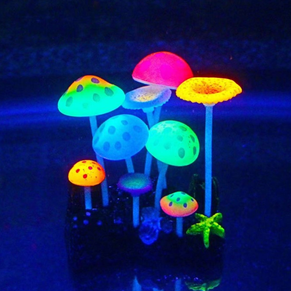 Simulation Mushroom Aquarium Ornament 9-Piece Fluorescent Decoration