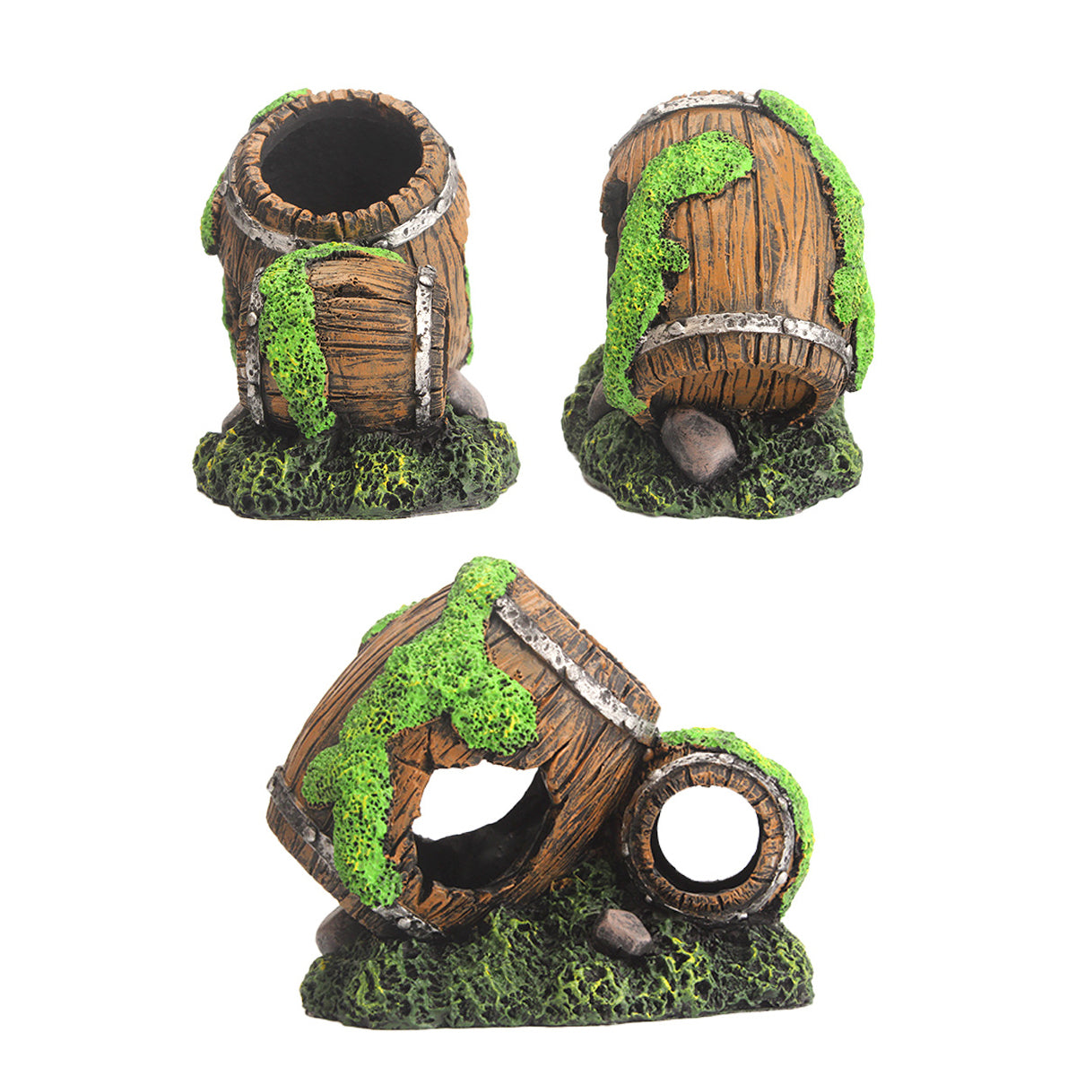 Aquarium Wine Barrel Decoration Resin Fish Tank Ornament With Moss