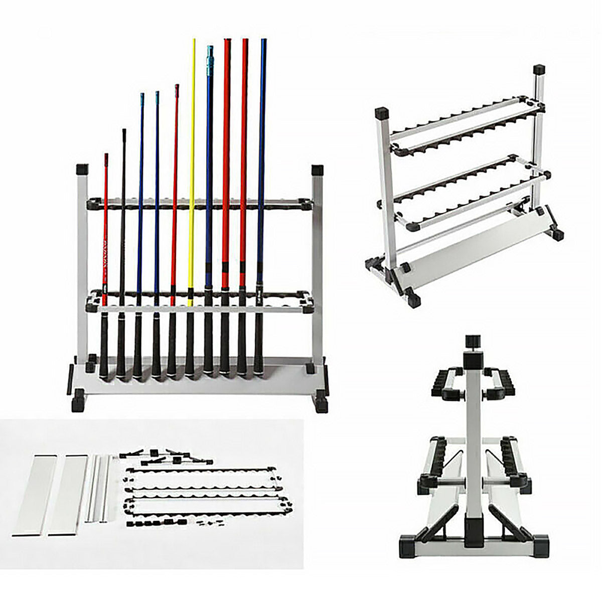 24-Hole Aluminum Fishing Rod Rack with EVA Foam for All Rod Types