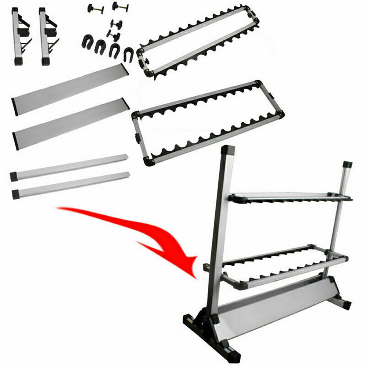 24-Hole Aluminum Fishing Rod Rack with EVA Foam for All Rod Types