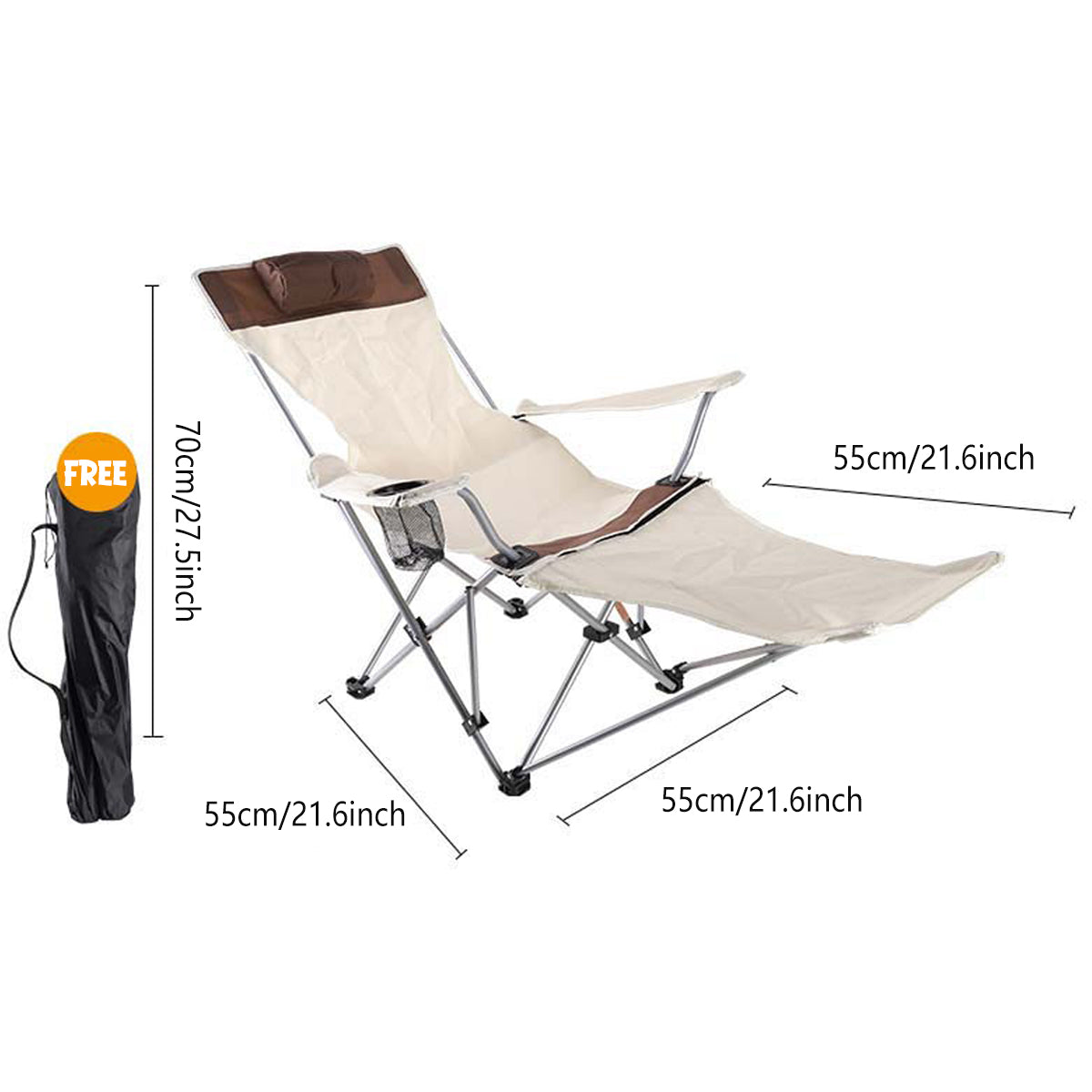 Portable Folding Recliner Chair with Cup Holder for Outdoor Use