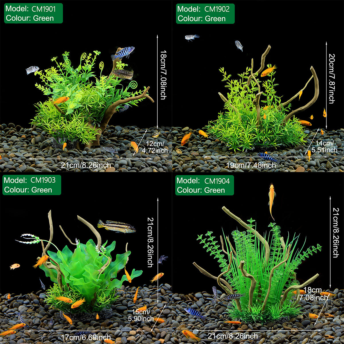 Aquarium Decoration Set with Artificial Wood and Water Grass