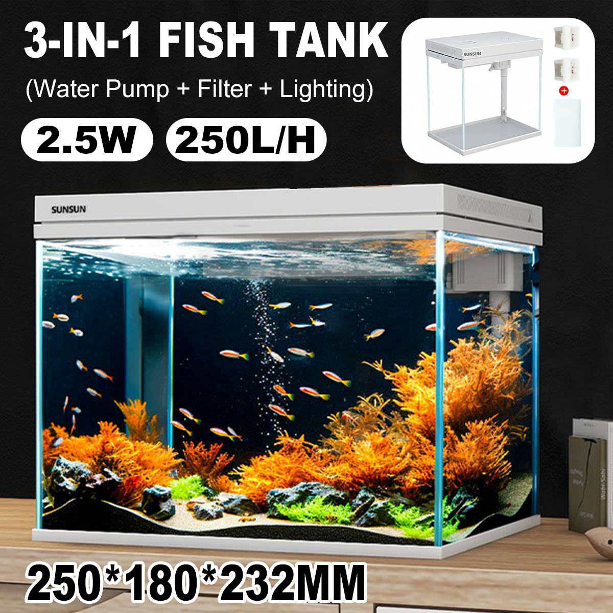 3 In 1 Aquarium Fish Tank Kit With Filter Light