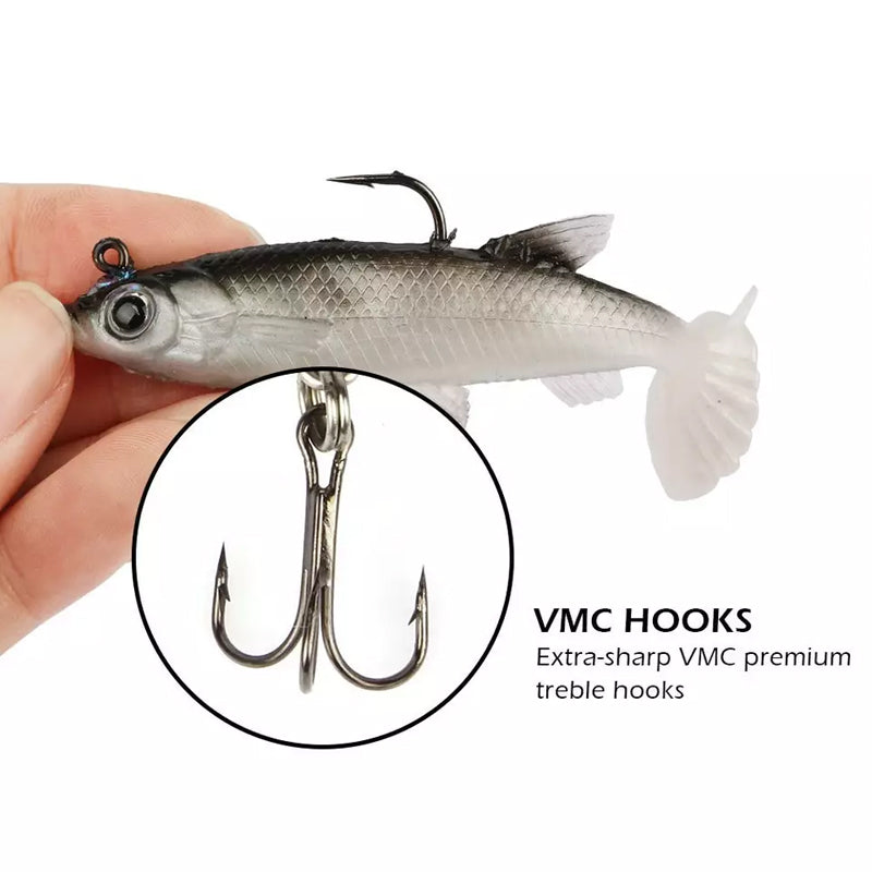 10PCS Soft Poddy Mullet Fishing Lures with Paddle Tail Vibration