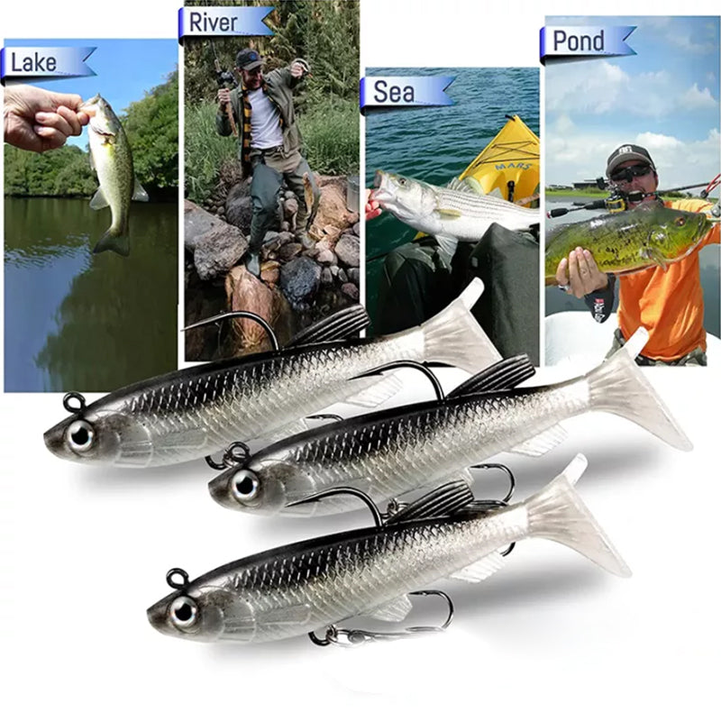 10PCS Soft Poddy Mullet Fishing Lures with Paddle Tail Vibration