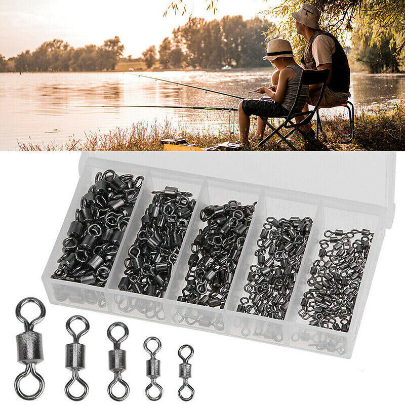250PCS Ball Bearing Fishing Swivels with Solid Ring & Case for Tackle Box