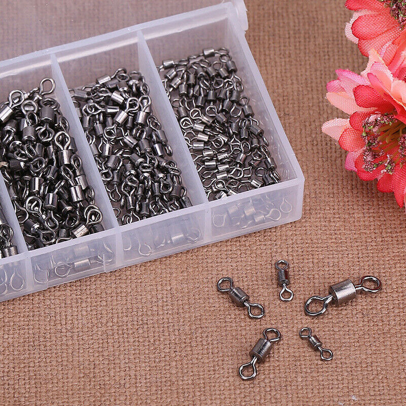 250PCS Ball Bearing Fishing Swivels with Solid Ring & Case for Tackle Box