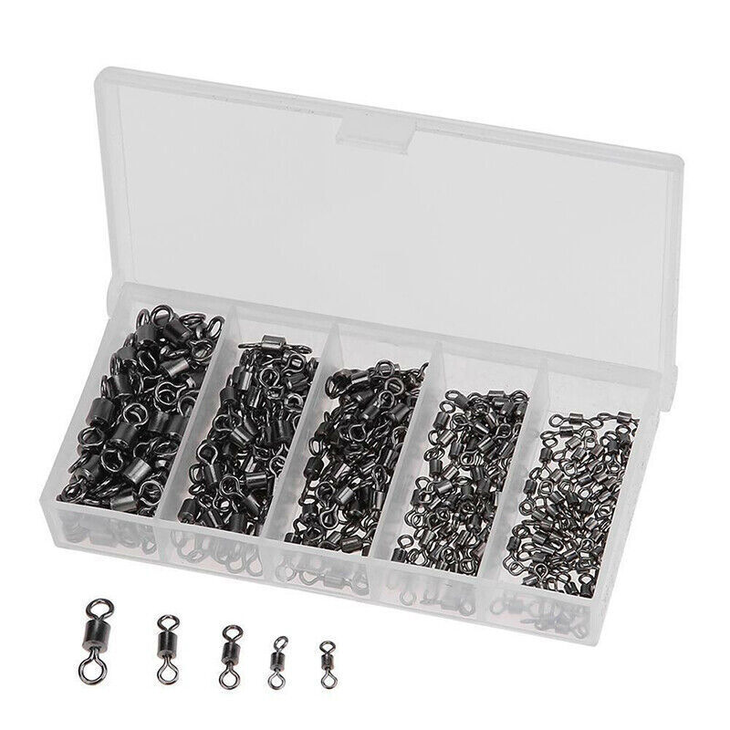 250PCS Ball Bearing Fishing Swivels with Solid Ring & Case for Tackle Box