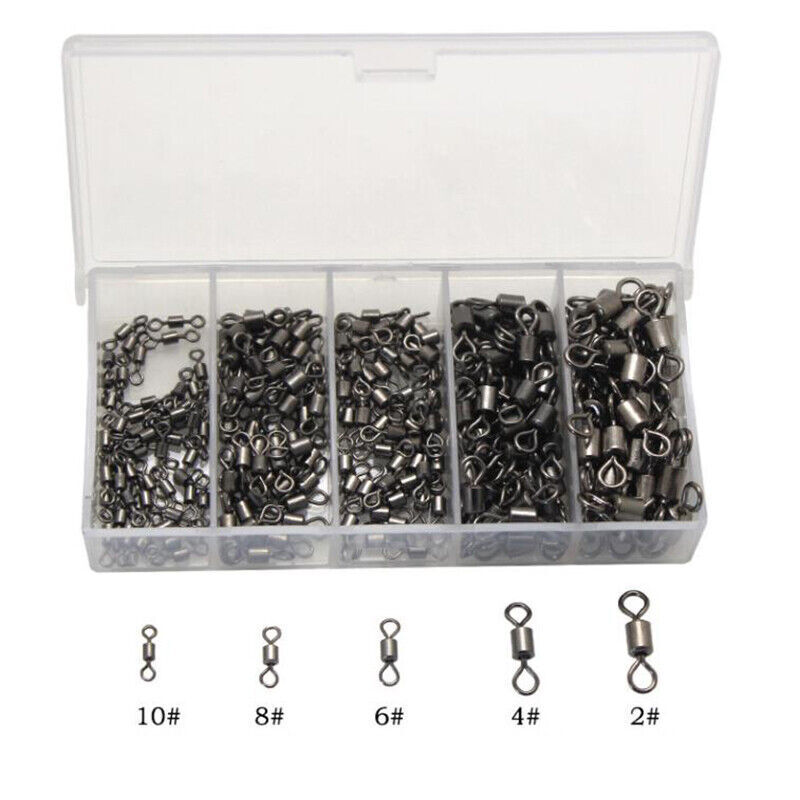 250PCS Ball Bearing Fishing Swivels with Solid Ring & Case for Tackle Box
