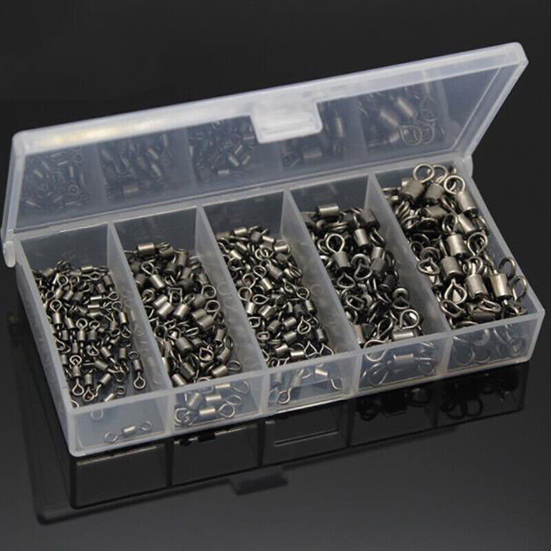 250PCS Ball Bearing Fishing Swivels with Solid Ring & Case for Tackle Box