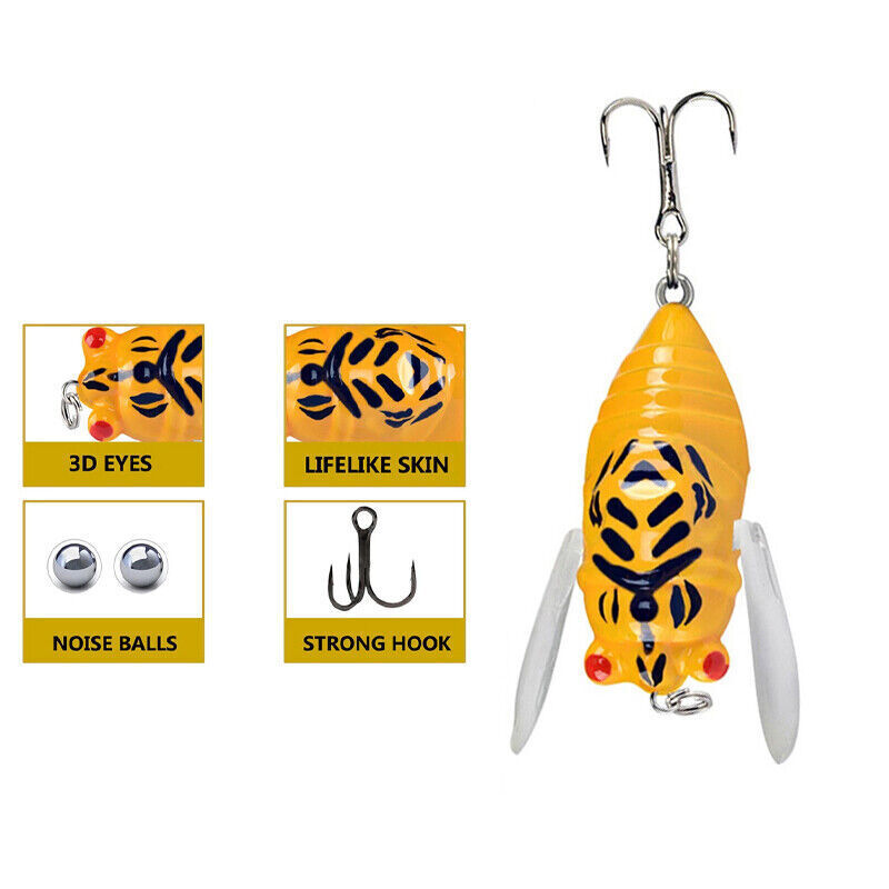 4PCS Topwater Popper Fishing Lures with 3D Eyes and Treble Hooks