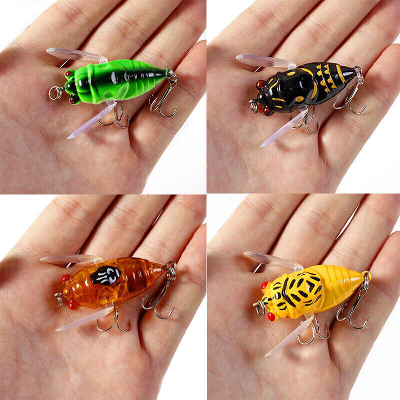 4PCS Topwater Popper Fishing Lures with 3D Eyes and Treble Hooks