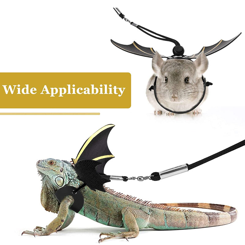 Adjustable Leather Lizard Leash With Wings Reptile Harness Set