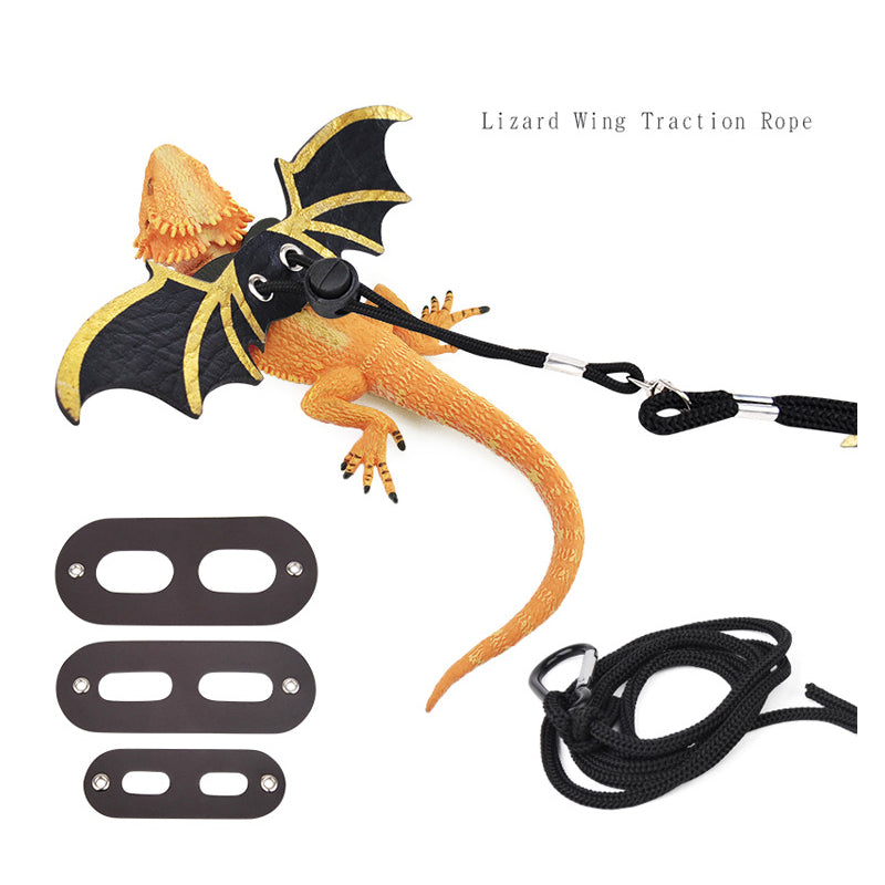 Adjustable Leather Lizard Leash With Wings Reptile Harness Set