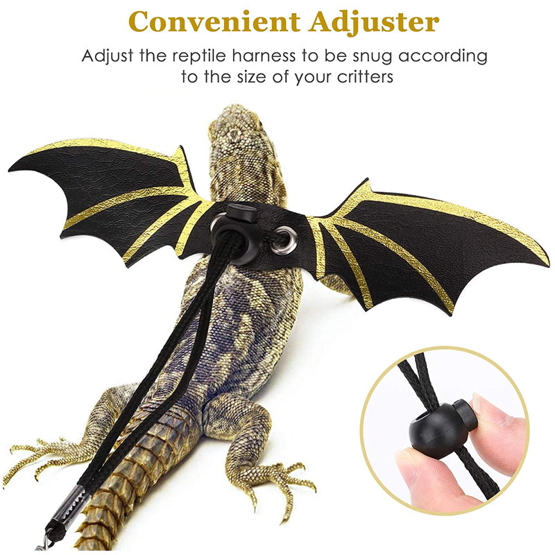 Adjustable Leather Lizard Leash With Wings Reptile Harness Set