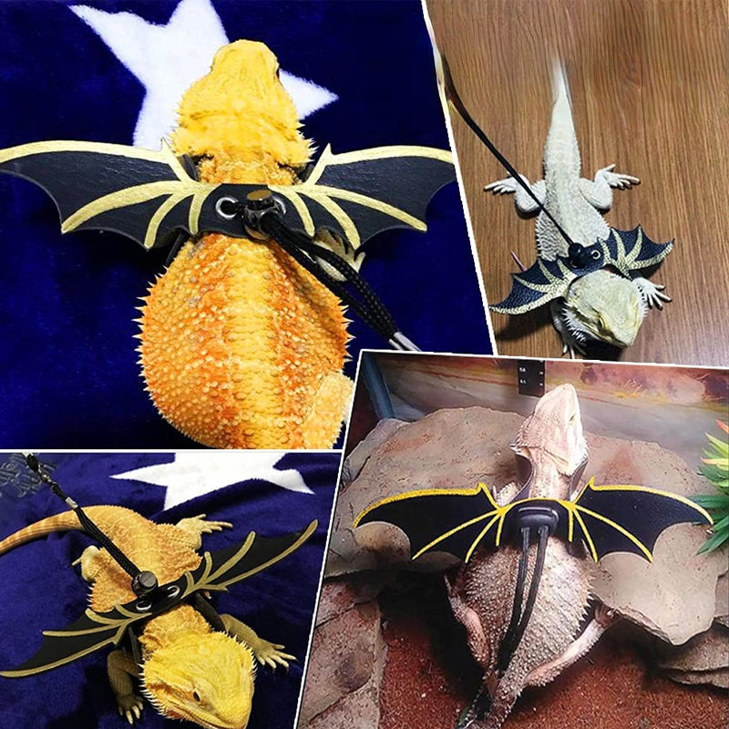 Adjustable Leather Lizard Leash With Wings Reptile Harness Set