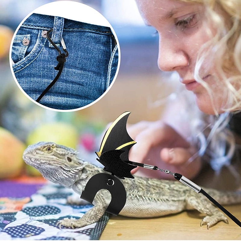 Adjustable Leather Lizard Leash With Wings Reptile Harness Set