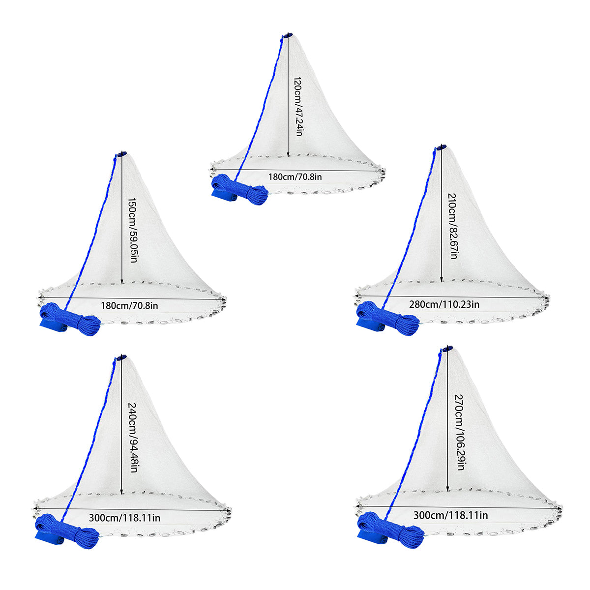 Hand Cast Net Fishing Throw Net with Strong Rope