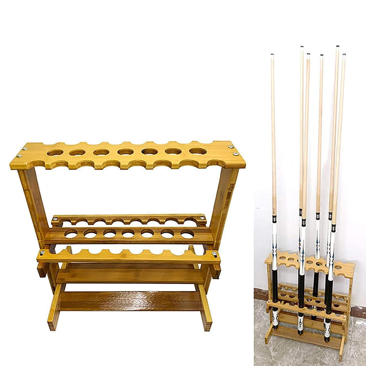 Wooden Fishing Rod Rack Bamboo Stand Holds 21 Rods For Storage