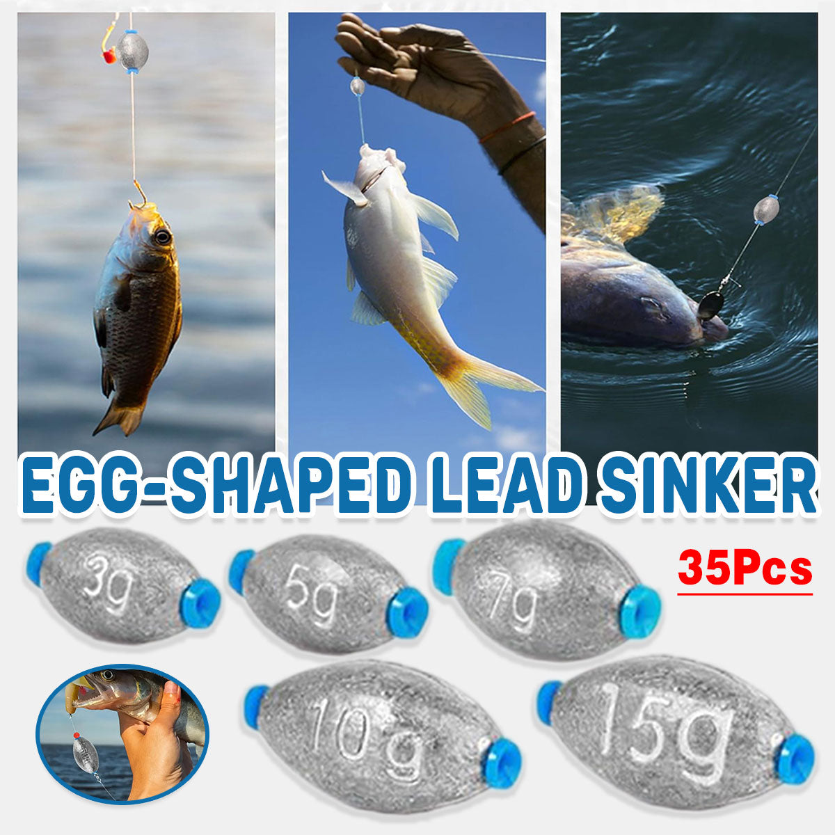 Egg-Shaped Lead Sinker – 35PCS Fishing Weights with Core Groove