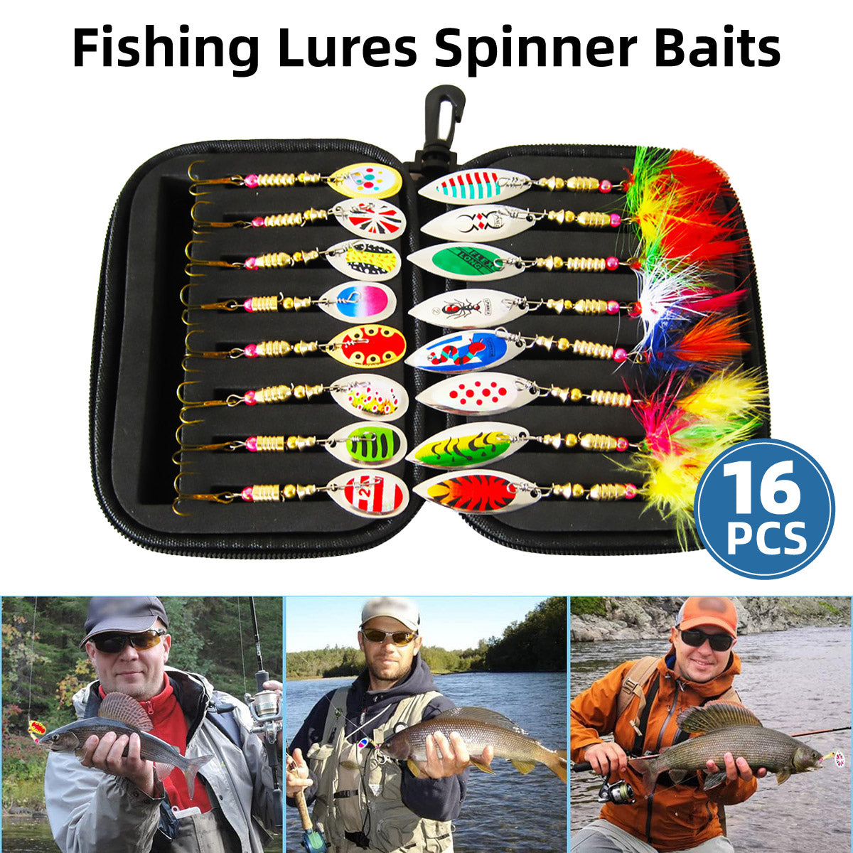 16 PCS Fishing Lure Metal Spinner Bait Bass Tackle Crankbait Spoon Trout Bass