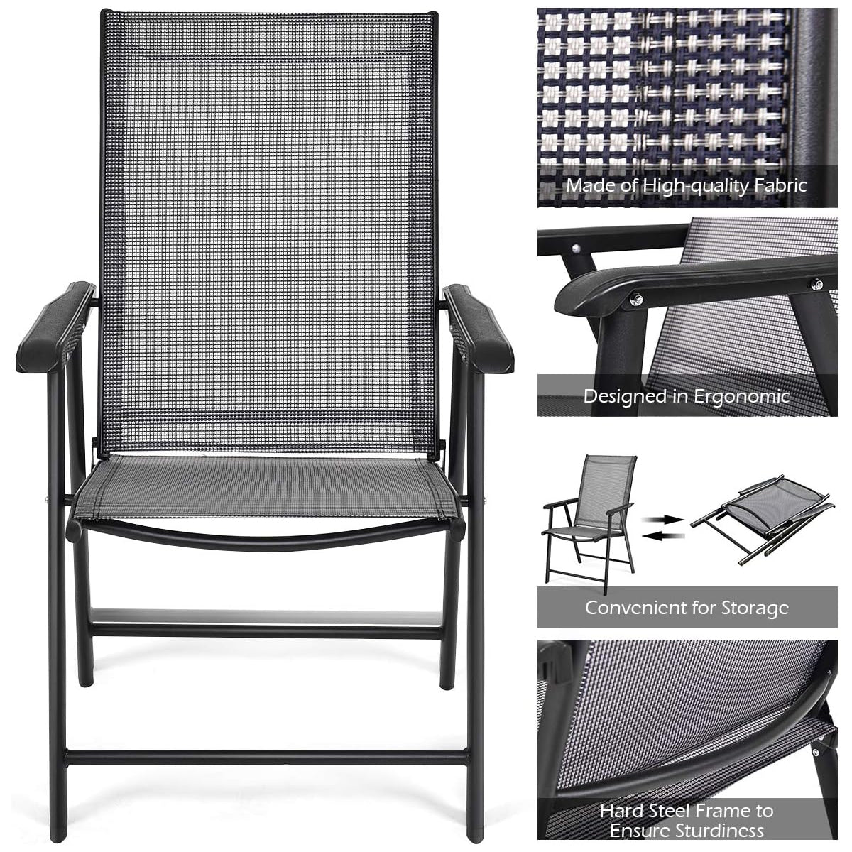Comfortable Folding Metal Chair with Mesh Backrest for Outdoor Use