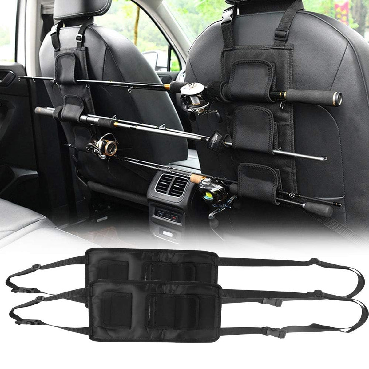 1 Pair Car Fishing Rod Holder Rear Seat Storage Rack Strap Belt Gear Organizer