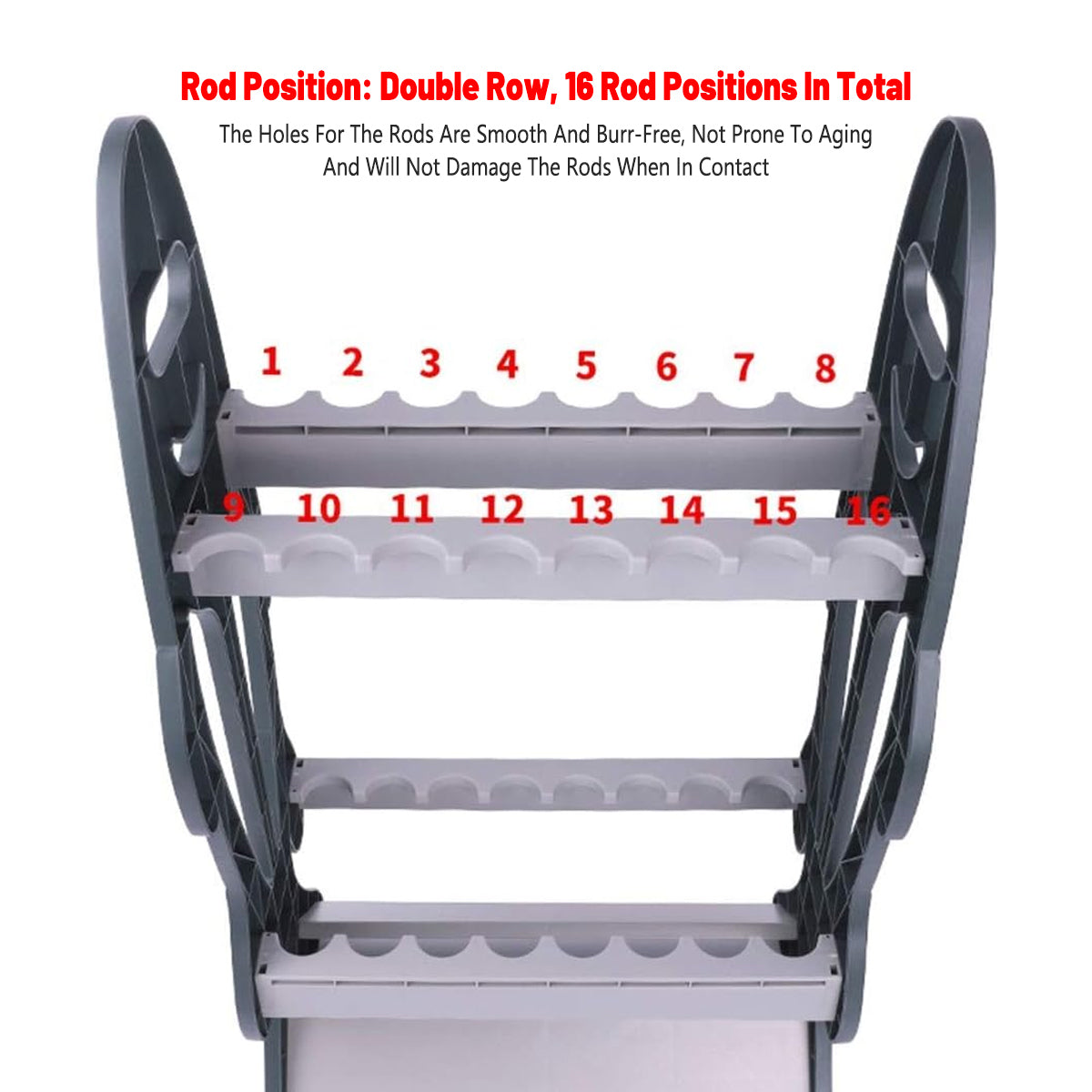 ABS Fishing Rod Display Rack Double Row Stand Holds 16 Rods
