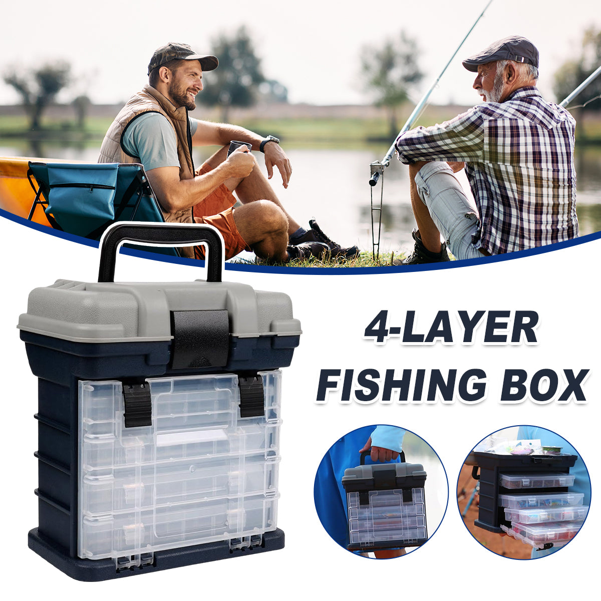 4-Tray Fishing Tackle Box with Handle Portable Gear Organizer