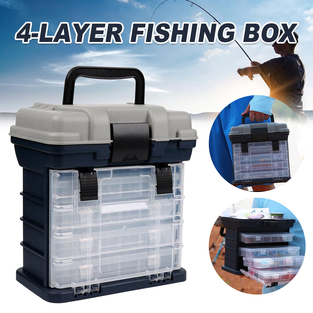 4-Tray Fishing Tackle Box with Handle Portable Gear Organizer