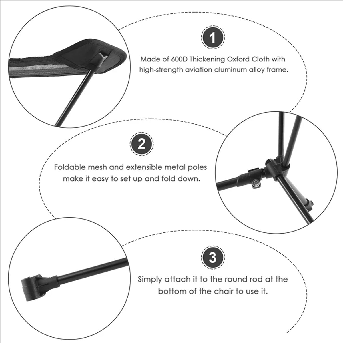 Portable Outdoor Chair Footrest Retractable Folding Lightweight Waterproof