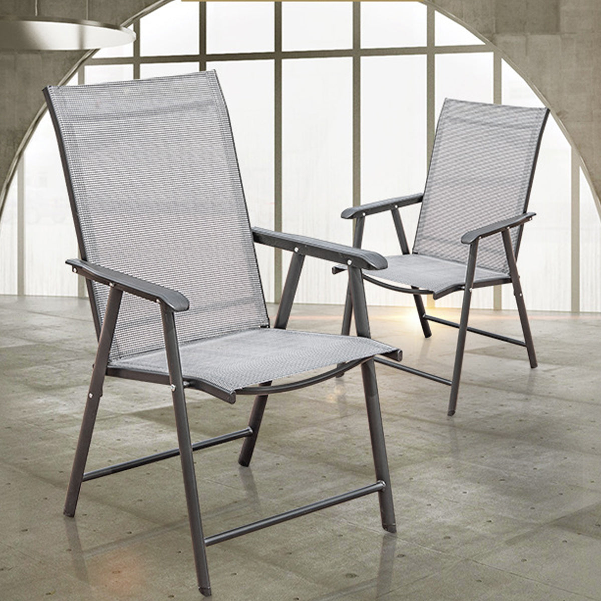 Comfortable Folding Metal Chair with Mesh Backrest for Outdoor Use