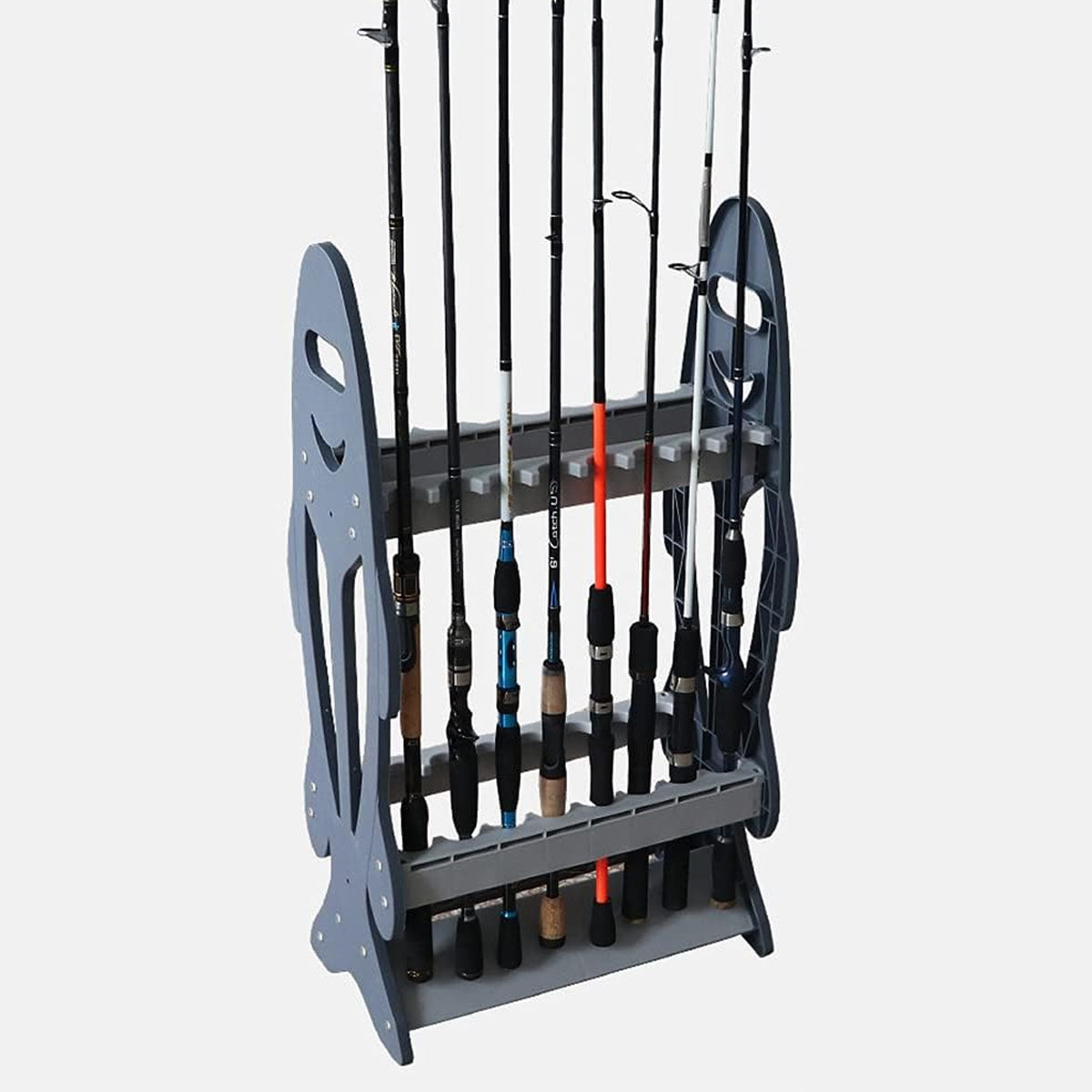 ABS Fishing Rod Display Rack Double Row Stand Holds 16 Rods