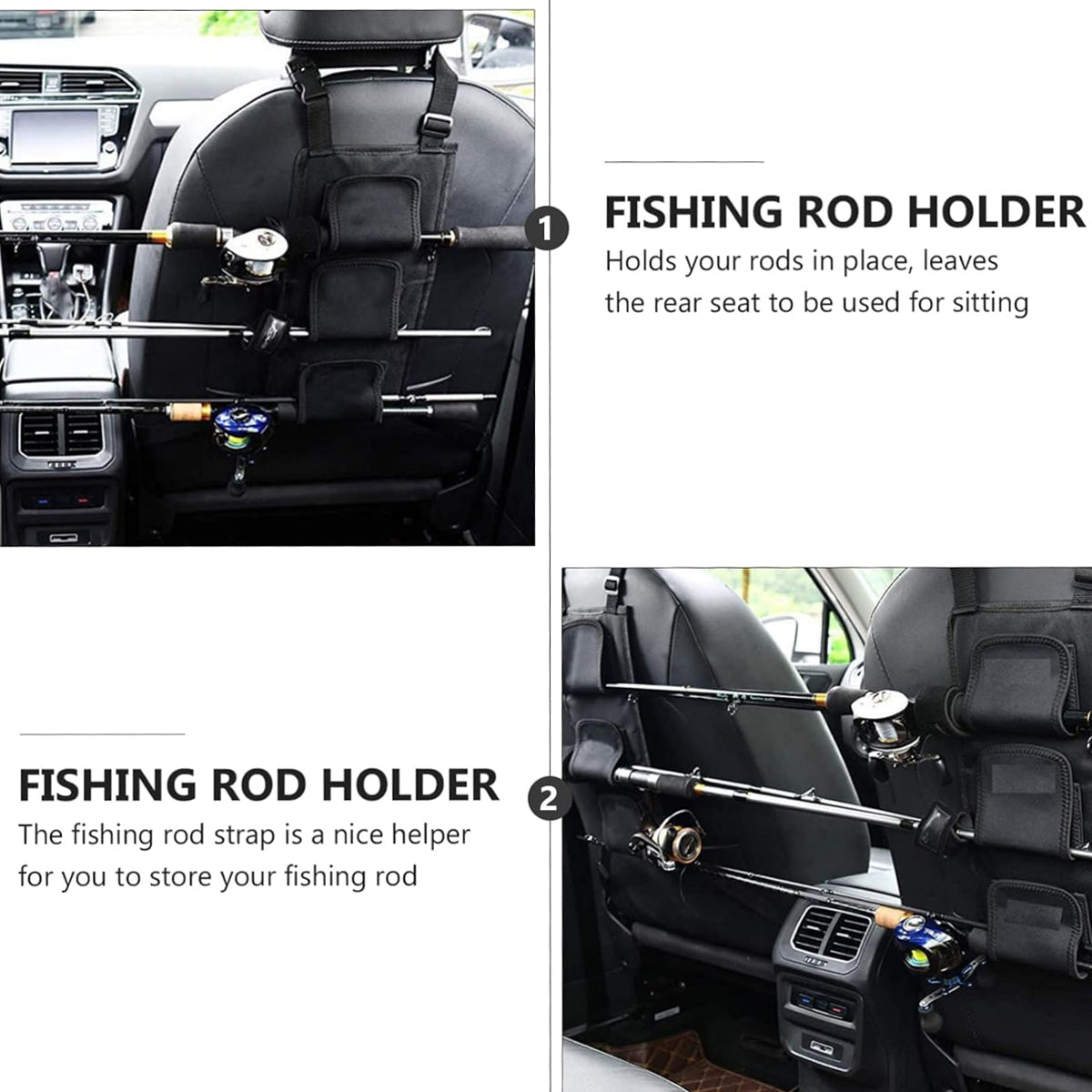 1 Pair Car Fishing Rod Holder Rear Seat Storage Rack Strap Belt Gear Organizer