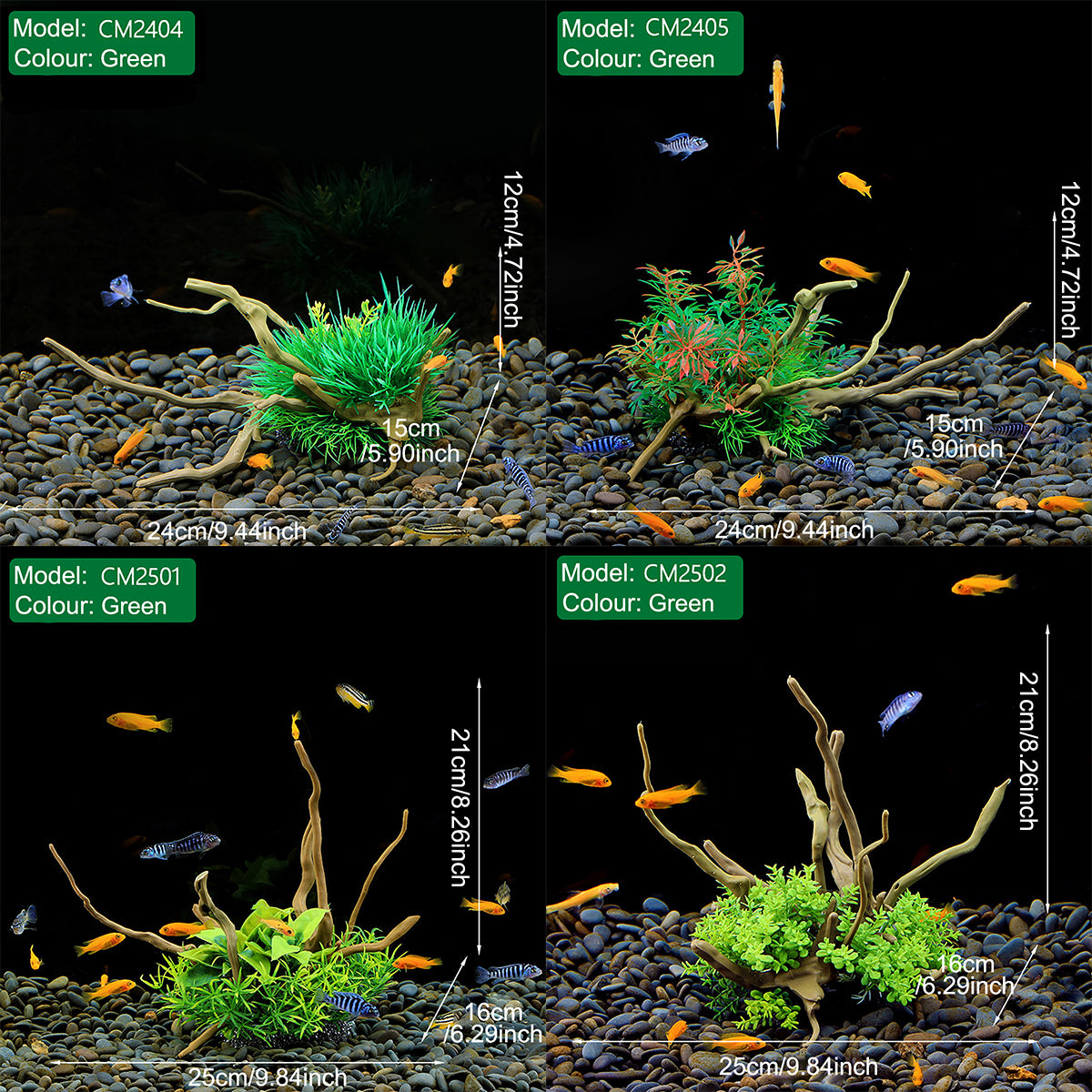Aquarium Decoration Set with Artificial Wood and Water Grass
