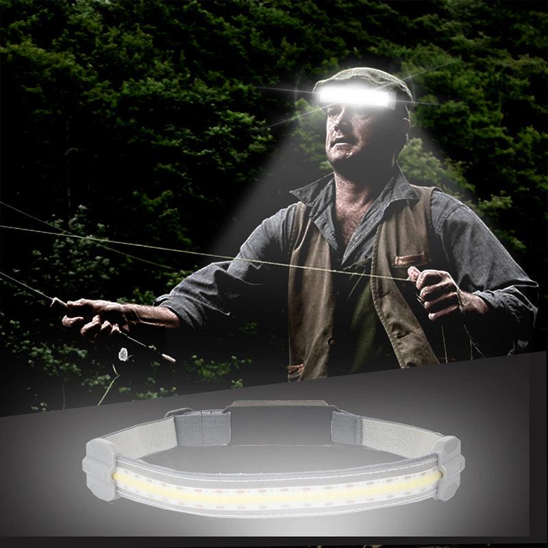 Rechargeable LED Headlamp Wide Beam COB Light with Rear Warning